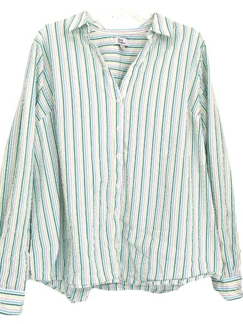 Seersucker Collared Shirt Women’s XL Stripe Pastel Stretch Kim Rogers Sz XL Top